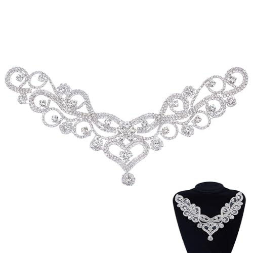 NBEADS Hotfix V-Ausschnitt Strass Applique, 22x13cm Strass-Applikation zum Aufbügeln Halsausschnitt Kristall-Applikation für Kleidung Hochzeit Brautkleid dekorativ, Kristall von nbeads