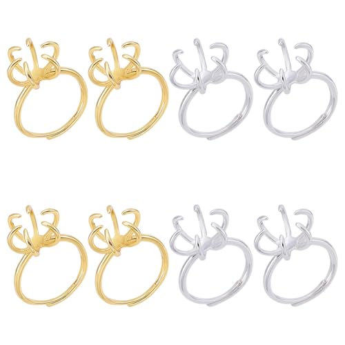 NBEADS Krallenringrohling, verstellbare Messing-Ringbasis, 16,5/18 mm, Fingerring-Komponenten, 6 Krappen-Ringeinstellungen, Edelsteine, Cabochon-Fassung für DIY-Ring, Schmuckherstellung, Gold und NBEADS Krallenringrohling, verstellbare Messing-Ringbasis, 16,5/18 mm, Fingerring-Komponenten, 6 Krappen-Ringeinstellungen, Edelsteine, Cabochon-Fassung für DIY-Ring, Schmuckherstellung, Gold und von nbeads