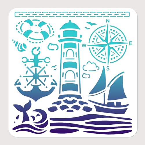 NBEADS Marine Thema Malerei Schablone, 30x30cm Leuchtturm Schiff Anker Journal Schablonen Ausgehöhlte Kunst Schablonen Pet Wiederverwendbare Schablonen für Malerei Journaling Tagebuch Scrapbook NBEADS Marine Thema Malerei Schablone, 30x30cm Leuchtturm Schiff Anker Journal Schablonen Ausgehöhlte Kunst Schablonen Pet Wiederverwendbare Schablonen für Malerei Journaling Tagebuch Scrapbook von nbeads