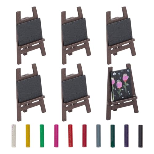 NBEADS Miniatur Malerei Kunst Set, 6 Stück Miniatur-Holzstaffelei 1 Stück Mini-Holzkreidetafel mit 5 Stück Kreiden Mini Möbel Dekoration für Geschenk Feengarten Mini Haus Dekoration NBEADS Miniatur Malerei Kunst Set, 6 Stück Miniatur-Holzstaffelei 1 Stück Mini-Holzkreidetafel mit 5 Stück Kreiden Mini Möbel Dekoration für Geschenk Feengarten Mini Haus Dekoration von nbeads