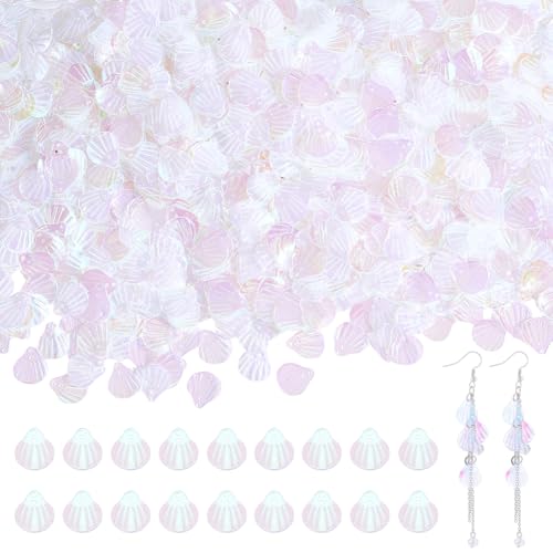 NBEADS Muschel-Pailletten, 220 g, lose Pailletten aus Kunstharz mit 2 Löchern, schillernde UV-Beschichtung, Harzanhänger zum Nähen, Verzieren, Basteln, transparent, 2000 Stück von nbeads
