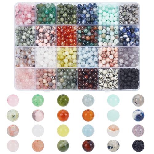 NBEADS Naturstein-Perlen-Sets, 6–6,5 mm, lose runde Steinperlen, Abstandshalter für DIY-Armbänder, Halsketten, Schmuckherstellung, Loch: 0,8–1 mm, ca. 1200 Stück von nbeads