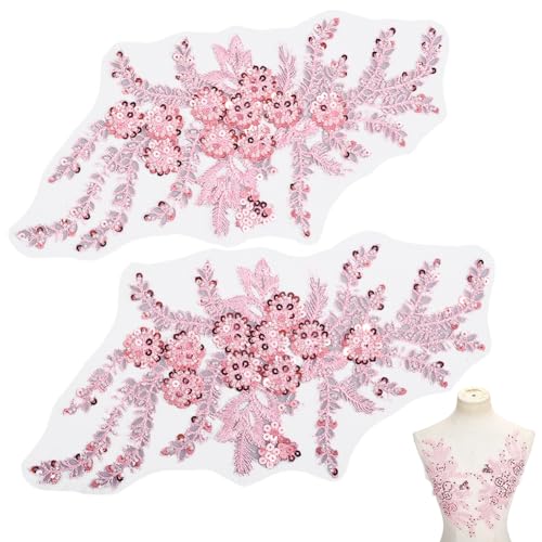 NBEADS Rosa Pailletten Stickerei Applikation, Spitzen Nähapplikationen Spitzenperlen Kristalle Zum Aufnähen von Patches Zum Nähen Herstellen von Kleidung Kostümen Accessoires von nbeads