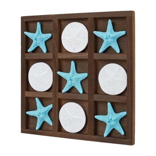 NBEADS Seestern Tic Tac Toe Brett, 9-Slot Holz Seestern Travel Board Küsten-Strand-Dekobrett mit 13 Cabochons aus Harz für Home Beach Couchtische Dekor, 20x20cm von nbeads