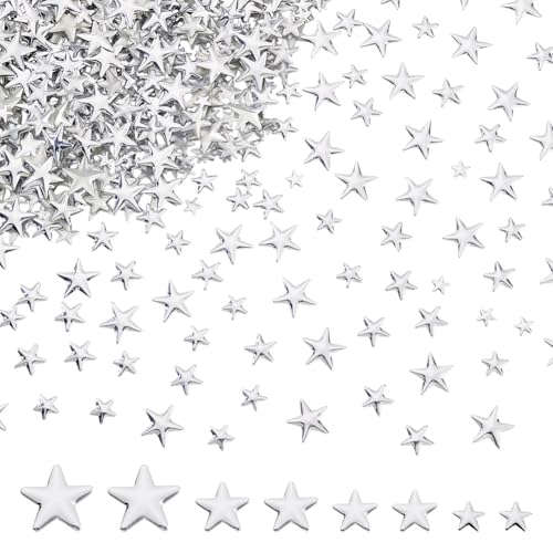 NBEADS Stern-Hotfix-Nieten zum Aufbügeln, 5/7/9/12 mm, Verzierungen, Aluminium, Hotfix, zum Aufbügeln, flache Rückseite, Metallstern-Nieten für Kleidung, Bastelzubehör, silberfarben, 1200 Stück NBEADS Stern-Hotfix-Nieten zum Aufbügeln, 5/7/9/12 mm, Verzierungen, Aluminium, Hotfix, zum Aufbügeln, flache Rückseite, Metallstern-Nieten für Kleidung, Bastelzubehör, silberfarben, 1200 Stück von nbeads