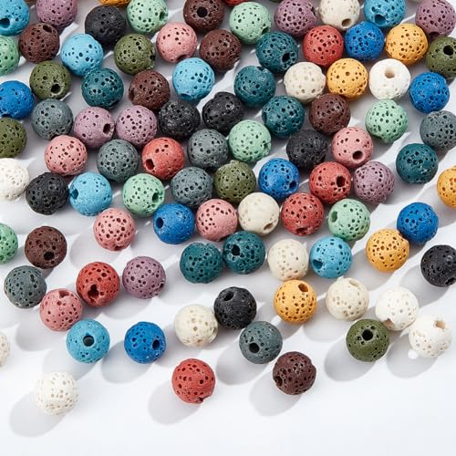 NBEADS Über 104 Stk. Lava Perlen, 8mm Multicolor Runde Synthetische Lava Perlen Stränge Lava Rock Perlen Spacer Edelstein Perlen für Armbänder Schmuckherstellung, Loch: 2.5mm von nbeads