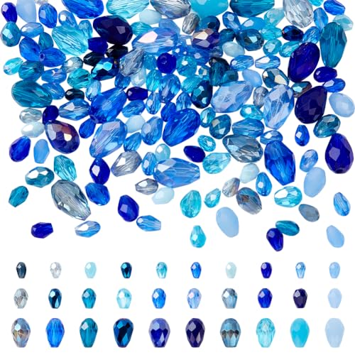 NBEADS Über 178 Stk. Teardrop Kristall Glasperlen, Vertikale Loch Glasperlen Teardrop Facettierte Perlen für Armbänder Halskette Ohrring DIY Schmuckherstellung Handwerk, Loch: 0,9-1,4mm, Blau von nbeads