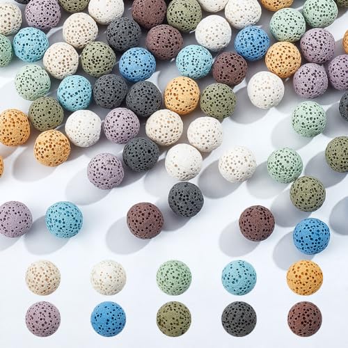 NBEADS Über 80 Stück Lava-Perlen, 10 Farben Runde Natürliche 12mm Ungewachste Rock Perlen Lose Stein Spacer Edelstein für Armbänder Schmuckherstellung von nbeads
