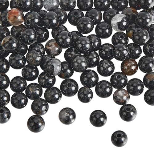 NBEADS Über 89 Stück Natürliche Schwarze Turmalinperlenstränge, 4mm Polierte Glatte Edelsteinperlen Runde Perlen Natur-Abstandshalter Lose Steinperlen Für Armbändern Halsketten Und Schmuck von nbeads