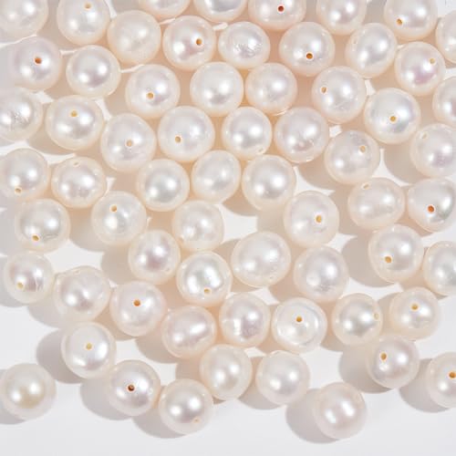 NBEADS Ungefähr 59 Stück Süßwasserperlen, 6-6.5mm Runde Perlen 0.8 mm Loch Natürliche Perlen Lose Perlen Für DIY-Handwerk Herstellung von Schmuck Armbändern Halsketten Ohrringen, Muschelfarbe von nbeads