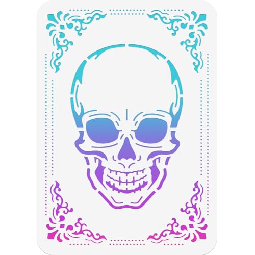 NBEADS Vintage Totenkopf-Malschablone, Wiederverwendbare PET-Malvorlagen DIY-Kunst Handwerk Malerei Wandschnitt-Schablonen Zum Malen Auf Holz Leinwand Papier Möbelwand, 29.7×21cm von nbeads