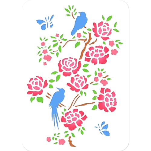 NBEADS Vogel Und Blumen Malschablone, 29.7x21cm Wiederverwendbare DIY-Kunst- Und Bastelschablonen Ausgehöhlte Zeichnung Malvorlage Zum Malen Auf Holz Stoff, Papier Wänden Leinwand Möbeln NBEADS Vogel Und Blumen Malschablone, 29.7x21cm Wiederverwendbare DIY-Kunst- Und Bastelschablonen Ausgehöhlte Zeichnung Malvorlage Zum Malen Auf Holz Stoff, Papier Wänden Leinwand Möbeln von nbeads