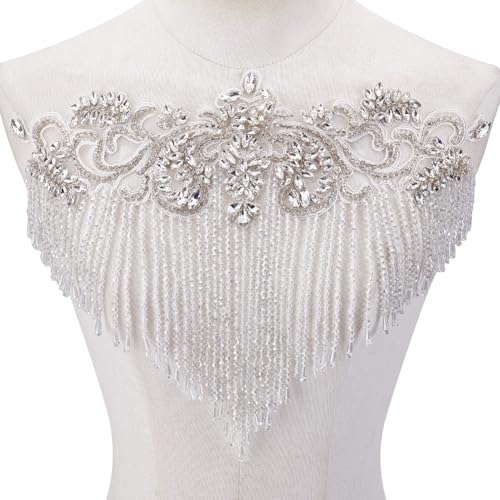 NBEADS Weiße Strass-Applikation für Kleidung, Kristall-Quaste, Blumenaufnäher, handgefertigte Spitzenapplikation, 27 x 34,7 x 0,5 cm NBEADS Weiße Strass-Applikation für Kleidung, Kristall-Quaste, Blumenaufnäher, handgefertigte Spitzenapplikation, 27 x 34,7 x 0,5 cm von nbeads