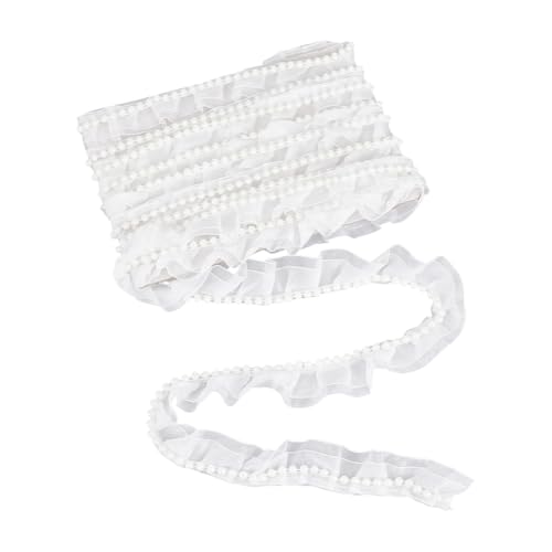 NBEADS Weißes Rüschenband mit Perlenbesatz, 4,5 cm, Chiffon-Spitze, Plisseeband, Organza-Stoff, Randeinfassung, Perlenband zum Nähen, Hochzeitskleid, Heimdekoration, Röcke, Geschenkverpackung, Weiß, 8 NBEADS Weißes Rüschenband mit Perlenbesatz, 4,5 cm, Chiffon-Spitze, Plisseeband, Organza-Stoff, Randeinfassung, Perlenband zum Nähen, Hochzeitskleid, Heimdekoration, Röcke, Geschenkverpackung, Weiß, 8 von nbeads