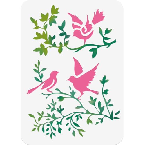 NBEADS Zweig und Vogel PET-Malschablone, 21x29.7cm Pflanzen Malschablonen Wiederverwendbare Malerei Schablone Hollow Out Zeichnung Malerei Vorlage zum Malen auf Holz Stoff Papier Wände Leinwand Möbel von nbeads