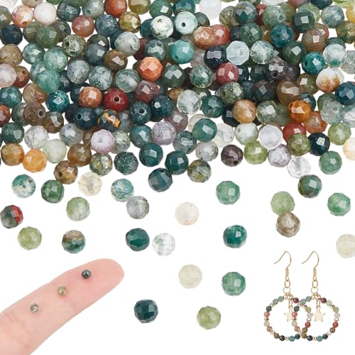 NBEADS ca. 272 Stk. Indischer Achat Perlen, 3mm Facettierte Natürliche Achat Perlen Abstandshalter Lose Edelstein Perlen für DIY Halskette Armband Schmuckherstellung, Loch: 0.8mm von nbeads