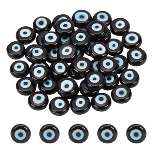 NBEADS über 49 Stk. Böses Auge Lampwork Perlen, 8mm Flach Rund Glas Perlen, Schwarz, für Schmuckherstellung, Halskette, Armband, Loch: 1mm NBEADS über 49 Stk. Böses Auge Lampwork Perlen, 8mm Flach Rund Glas Perlen, Schwarz, für Schmuckherstellung, Halskette, Armband, Loch: 1mm von nbeads