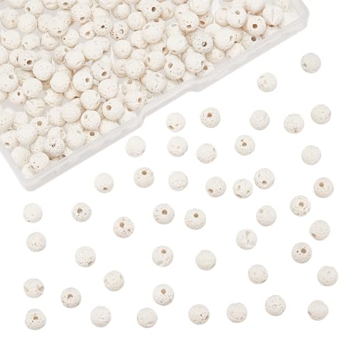 NBEADS Ca. 250 Stück Natürlich Gefärbte Lava-Perlen, 6mm White Rock Edelstein Runde Lose Perlen Für DIY Schmuck Armband Halskette Herstellung, Bohrung: 1 mm von nbeads