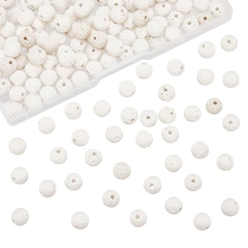 nbeads 1 Box ca. 192 Stück 8mm Natürliche Lavaperlen, Weiß Rock Edelstein Runde Lose Perlen Stein Heilkraft Für Armband Halskette Schmuckherstellung von nbeads