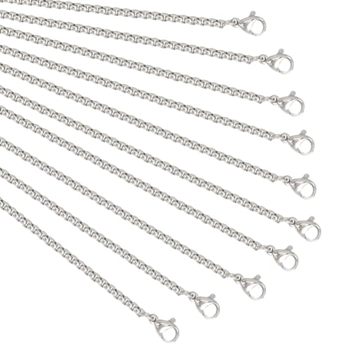 NBEADS 10 Stück 75 cm Lange Halskettenketten, 2.5mm 304 Edelstahl-Gliederketten-Halsketten Schlangenketten Mit Karabinerverschlüssen Für DIY Herstellung, Edelstahl Farbe von nbeads