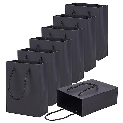 nbeads 10 Stück Verdickte Kraftpapiertüten, Schwarze Papier-Geschenktüten Einkaufstüten Mit Griffen Recycelbare Geschenktüten Für Geschenke Geburtstage Hochzeiten Partys Feiern, 12x6x16cm von nbeads