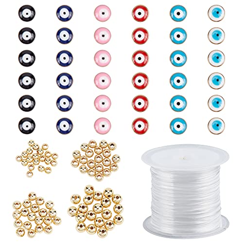 nbeads 116-Teiliges Evil Eye Perlen, 36 Stück 7.5 mm Flache Runde Acryl-Emaille-Evil-Eye-Charme-Perlen Und 80 Stück 4 Größen Runde Messing-Abstandsperlen Für DIY-Schmuckherstellung von nbeads