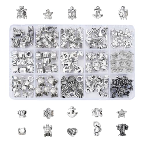 NBEADS 118 Stück 15 Stile Legierung Europäische Perlen, Ozean Thema Tibetischer Stil Metallperlen Große Loch Spacer Perlen Schildkröte/Muschel/Anker Europäische Perlen Charm für DIY Schmuck NBEADS 118 Stück 15 Stile Legierung Europäische Perlen, Ozean Thema Tibetischer Stil Metallperlen Große Loch Spacer Perlen Schildkröte/Muschel/Anker Europäische Perlen Charm für DIY Schmuck von nbeads