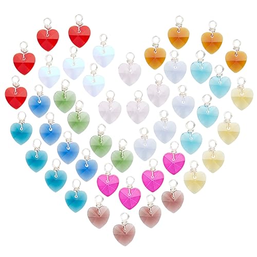 nbeads 12 Stück 12 Farben Herz Baumelnde Geburtsstein-Charms, Herzförmige Baumelnde Glas-Charms Facettierte Glas-Anhänger Glasperlen-Charms Für Schmuck DIY Basteln von nbeads
