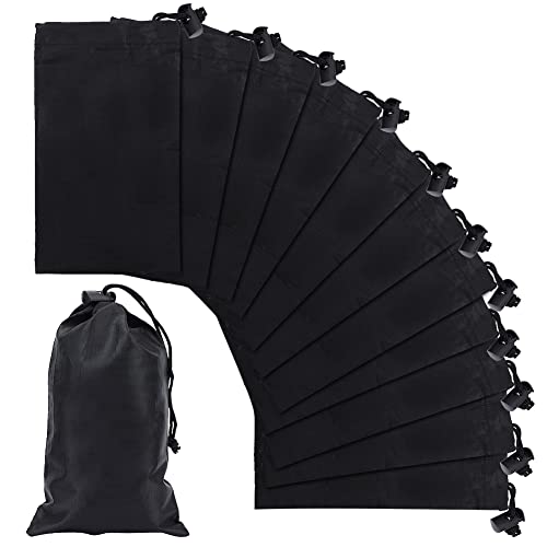 nbeads 12 Stück Drawstring Aufbewahrungstasche, 20x12cm Schwarz Nylon Taschen Polyester Kordelzugbeutel mit Toggle Geschenktaschen Schmuckbeutel für Sport Home Reise Schmuck Süßigkeiten Aufbewahrung von nbeads