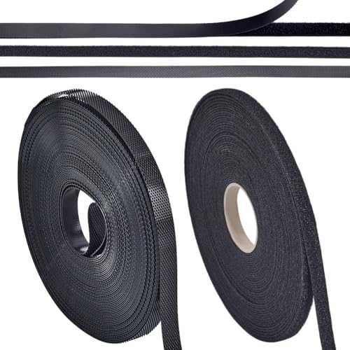 NBEADS 12 Yards Haken- und Schlaufenband zum Aufnähen, 8mm Breites Selbstklebendes Schlaufenband Klebriges Interlocking-Band Nylon-Gewebeband für DIY Craft Kleidung Vorhang Kleid Nähen, Schwarz von nbeads