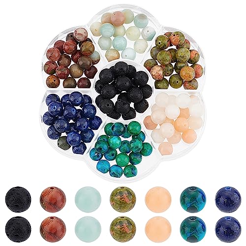 nbeads 124 STK. Natürliche gemischte Edelsteinperlen, 8mm Runde Steinperlen Lose Edelsteinperlen Abstandshalter Steinperlen 1mm Loch Kristallperlen für Armband Halskette Ohrringe Schmuckherstellung von nbeads