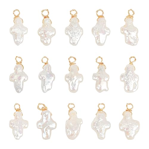 nbeads 15 Stück Anhänger Mit Natürlichen Perlen, Kreuz Form Kultiviert Süßwasser Perle Links Anhänger Baumeln Perle Charms Für Halskette Armband Schmuck Machen, Muschel Farbe von nbeads