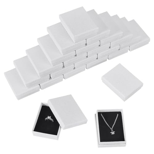 nbeads 16 Stk. Weiß Karton Papier Schmuck Boxen, 9.3x7.1x2.75cm Papier Geschenk Box Karton Paket Box mit Schwarzem Schwamm innen für Schmuck Halsketten Anhänger Geschenk Display von nbeads