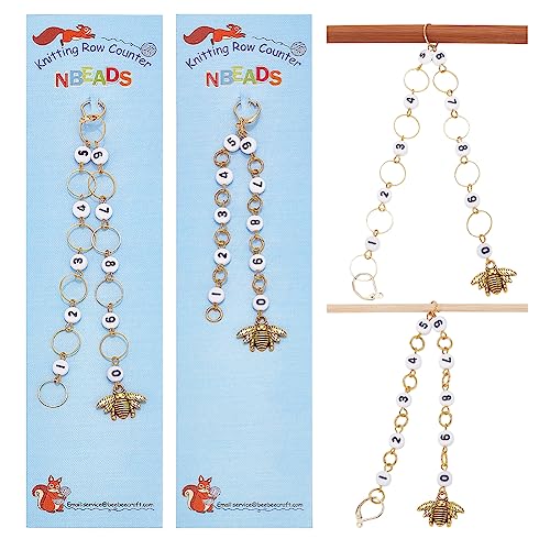 nbeads 2 STK. 2 Stile Bienen Charme Ketten Stricken, 0~9 Nummer Maschenmarkierer Acryl Perlen häkeln Stich Marker Charms für Stricken Weben Nähen Quilten Handgemachten Schmuck von nbeads