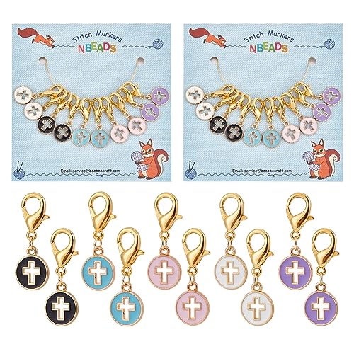 nbeads 20 Stück Flach Rund Mit Kreuzstichmarkern, Emaille-Legierung Häkel-Stichmarkierer Charms Karabinerverschlüsse Verriegelbarer Maschenmarkierer Für Stricken Weben Nähzubehör Schmuck von nbeads