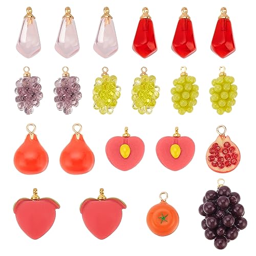 nbeads 21 Stück 8 Arten Harz Obst Anhänger Charms, Harz Baumeln Charms Nachahmung Granatapfel/Traube/Pfirsich/Tomate Lose Perlen Charms für DIY Crafts Halskette Armband Schmuck Machen von nbeads