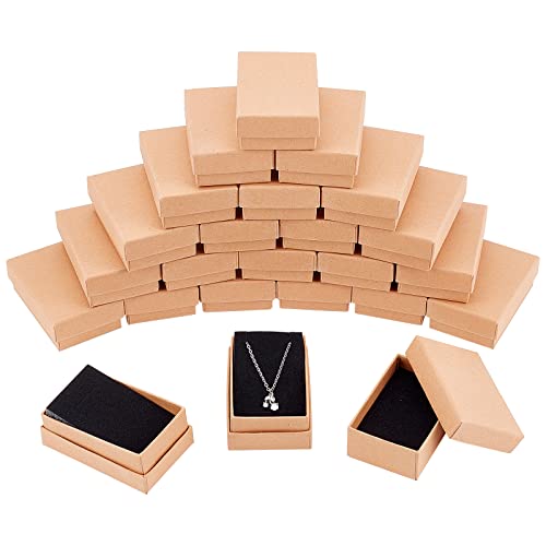 NBEADS 24 Stück Klein Kraft Braune Pappschachteln Schmuckschatulle Rechteck Karton Schmuck Boxen Geschenkbox Pappschachteln mit Deckel Für Weihnachten Halskette Ring Geschenke Display, 8x5x2.5 cm von nbeads