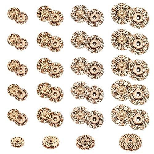 nbeads 24 Sets Legierung BLUMENNn Druckknöpfe, Hellgold Vintage Metallknopf Sew On Druckknopf Verschlüsse für Jacke Jeans Leder Handwerk, 15mm/18mm/20.5mm/24.5mm nbeads 24 Sets Legierung BLUMENNn Druckknöpfe, Hellgold Vintage Metallknopf Sew On Druckknopf Verschlüsse für Jacke Jeans Leder Handwerk, 15mm/18mm/20.5mm/24.5mm von nbeads