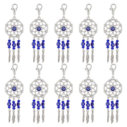 nbeads 24 STK. Dreamcatcher Anhänger, Handgefertigtes Böses Auge Lampwork Perle Keychain Anhänger gewebtes Netz mit Feder-Anhänger für DIY Crafts Schlüsselanhänger hängende Dekorationen von nbeads