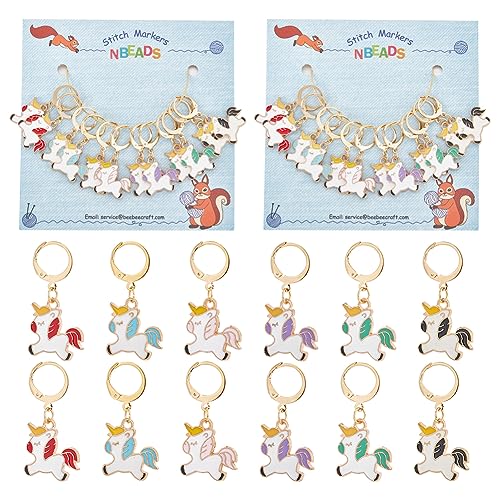 nbeads 24 Stück Feenpferd-Maschenmarkierer, Legierungs-Emaille-Häkel-Maschenmarkierer-Charms 304 Edelstahl-Verschluss Verriegelbarer Maschenmarkierer Zum Stricken Weben Nähen Schmuckherstellung von nbeads
