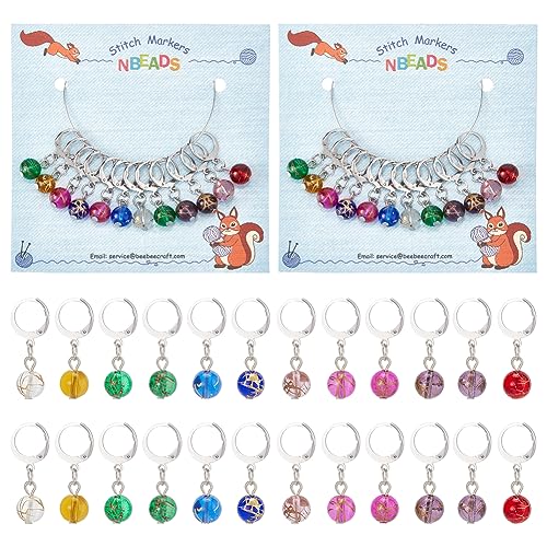 nbeads 24 Stück Glasperlen-Stichmarkierer, Aufsteckbare Häkel-Maschenmarkierer-Charms, Verriegelbarer Maschenmarkierer Mit 304 Edelstahl-Verschluss Für Häkelzubehör, Quilten, Schmuckherstellung von nbeads