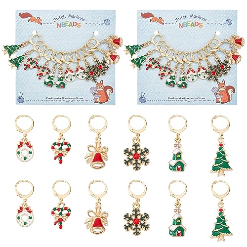 nbeads 24 Stück Maschenmarkierer Mit Weihnachtsmotiv, Legierung Emaille Häkelstichmarker Charms Verschlussstichmarkierer Mit 304 Edelstahlverschluss Für Häkelzubehör Quilten Schmuckherstellung von nbeads