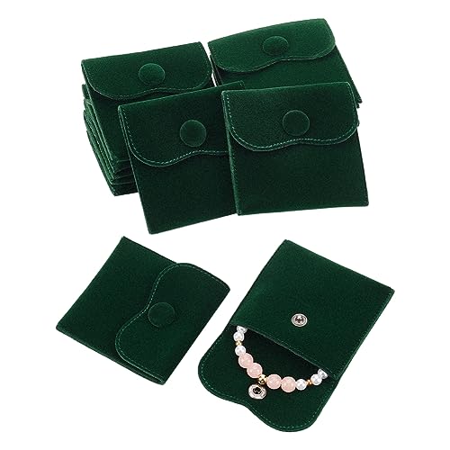 nbeads 24 Stück Mikrofaser-Schmuckbeutel, 6.9x6.9cm Samtstoff-Schmuckaufbewahrungsbeutel Mit Druckknopf Hochzeitsgeschenkbeutel Für Ohrringe Armbänder Halsketten Schmuckverpackungen, Dunkelgrün von nbeads