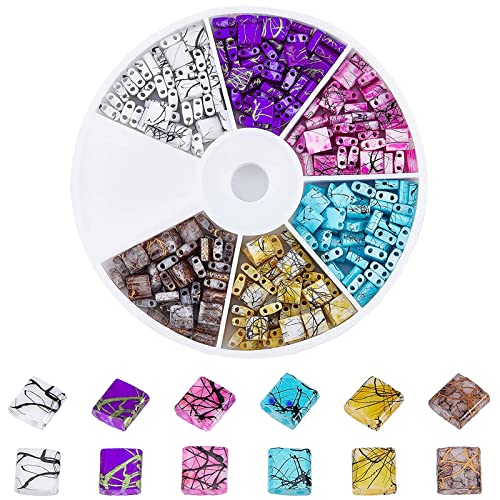 NBEADS 240 Stück 6 Farben 2-Loch Quadrat Glas Perlen, Ziehbank Glas Rocailles Flaches Quadrat Zwei Loch Trägerperlen Halbe Tila 2-Loch Perlen Für Mehrsträngige Schmuck Armband Handwerk Herstellung von nbeads