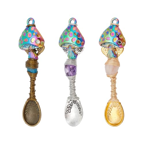 nbeads 3 STK. 3 Farben Natürliche Genstone-Anhänger, Pilz Löffel Legierung Anhänger Wire Wrapped Halskette Löffel Anhänger für Craft DIY Herstellung Halskette Armband Schlüsselanhänger nbeads 3 STK. 3 Farben Natürliche Genstone-Anhänger, Pilz Löffel Legierung Anhänger Wire Wrapped Halskette Löffel Anhänger für Craft DIY Herstellung Halskette Armband Schlüsselanhänger von nbeads