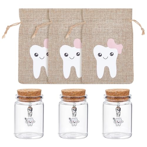 nbeads 3 Stk. 5,5cm Zahn Glasflaschen, Glasflaschen mit Kork Erste Zahn Glas Keepsake mit 3 Stk. Rosa Fairy Tooth Taschen für Aufbewahrung von Erinnerungen nbeads 3 Stk. 5,5cm Zahn Glasflaschen, Glasflaschen mit Kork Erste Zahn Glas Keepsake mit 3 Stk. Rosa Fairy Tooth Taschen für Aufbewahrung von Erinnerungen von nbeads