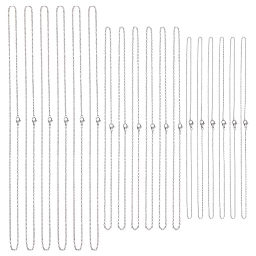 NBEADS 30 Stück 304 Edelstahl-Ketten, 3 Stile Halskette mit Kette für Schmuckherstellung Silberkette mit Kabelhalter Set für die Herstellung von Perlenketten, 45~60 cm von nbeads