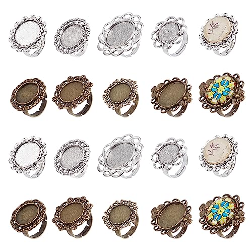 nbeads 32 Stück 8 Arten einstellbare Ring Rohlinge, Hohle Blume Ring Einstellungen mit Edelstein Cabochons Lünette Ring Making Kit für DIY-Schmuck Machen Handwerksbetriebe von nbeads