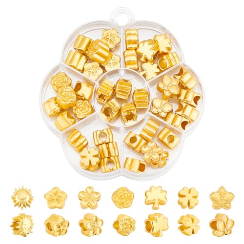 nbeads 41 Stück 7 Stil Europäische Perlen, Sonne/Blumenform Großlochperlen Legierung Abstandshalter Perlen Lose Metallperlen für Armband-Halskette-Schmuckherstellung, Mattierte Goldfarbe nbeads 41 Stück 7 Stil Europäische Perlen, Sonne/Blumenform Großlochperlen Legierung Abstandshalter Perlen Lose Metallperlen für Armband-Halskette-Schmuckherstellung, Mattierte Goldfarbe von nbeads
