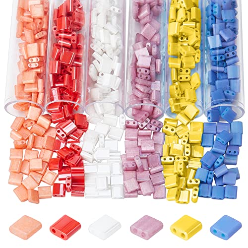 nbeads 45g 2-Loch Quadratische Perlen, 6 Farben 2-Loch Glas Rocailles Tila Bead Square Glass Charms Für Mehrsträngige Schmuck Armband Craft Making, 5x5x2 mm von nbeads